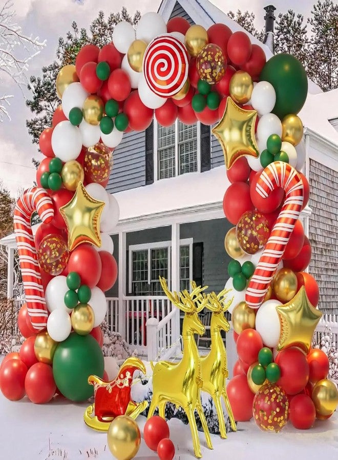 HIPIHOM Christmas Balloon Garland Arch Kit with 138 Pcs Red Green Sequin Balloons with Candy Cane Balloons Gold Star Moose Sleigh Balloon for Kids Xmas Birthday New Year Decorations (Red) - Image 2